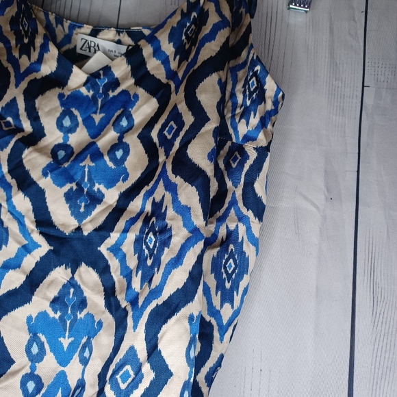 Zara The Leia Top Blue and White Patterned Women's With Tie Straps NWT - Picture 5 of 14
